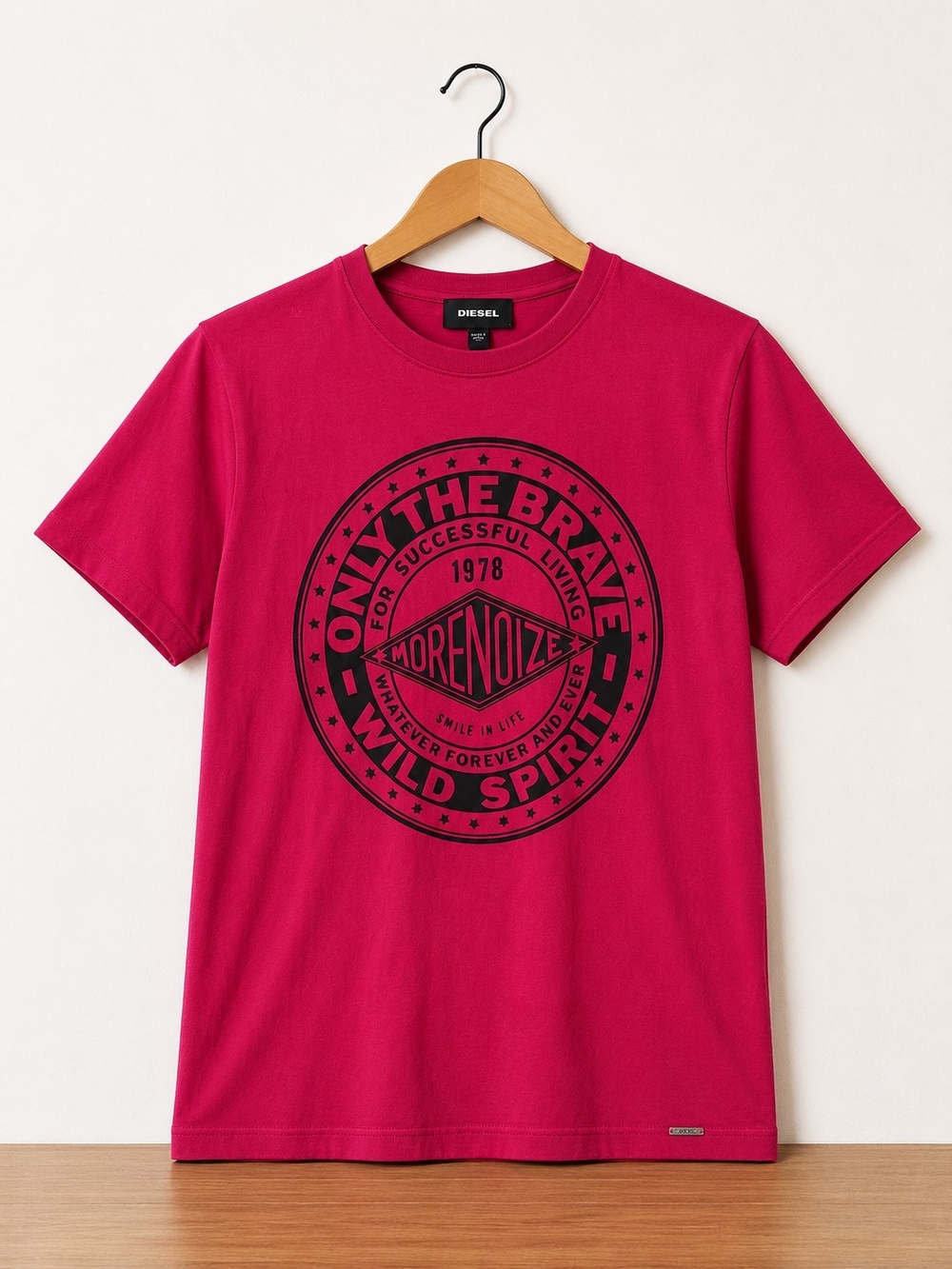 Diesel Short Sleeve Graphic Tee in Magenta with Black Logo